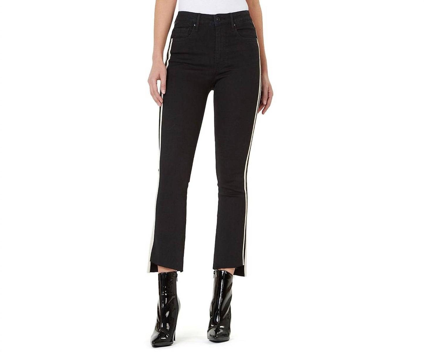 Women's High Rise Side Stripe Flare Leg Cropped Jeans