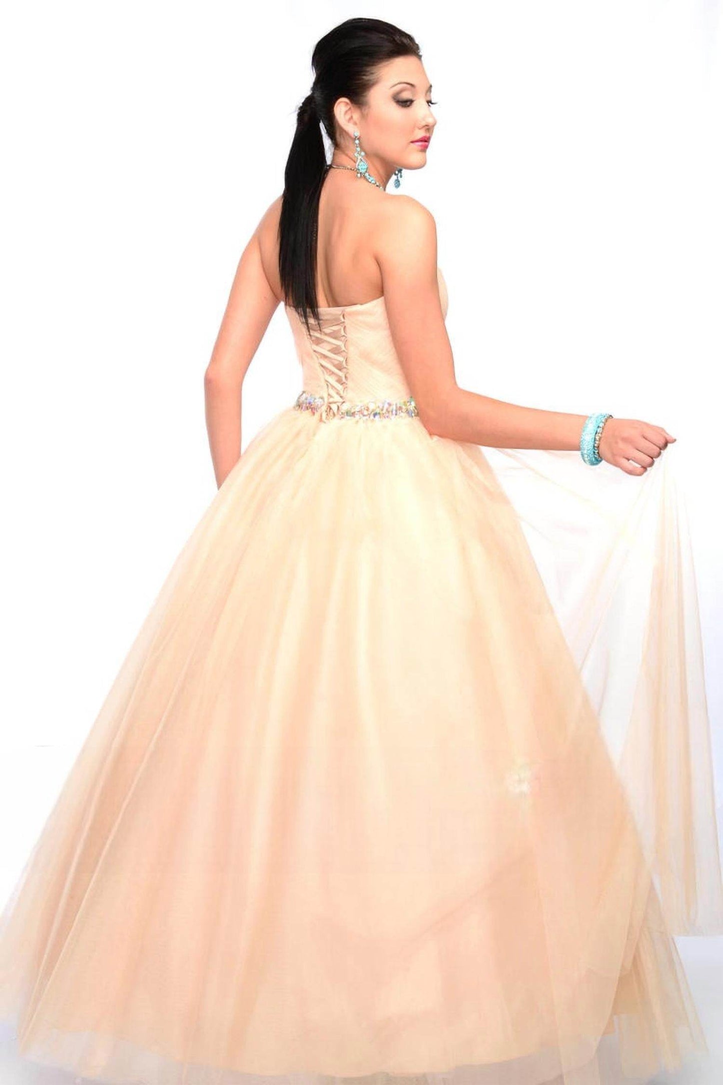 Precious Formals - Shimmery Waistline Beadwork Strapless Ballgown - Rack Hunt
