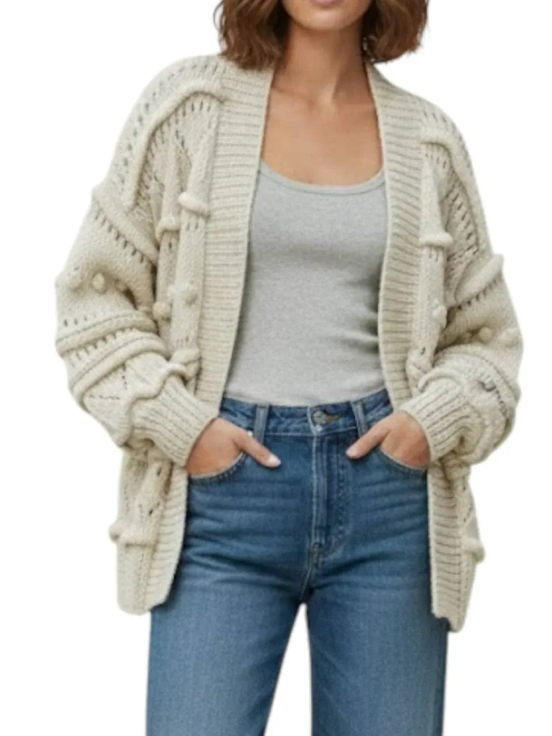 First Born Knits - Open-knit Brigitte Bomber Cardigan - Rack Hunt