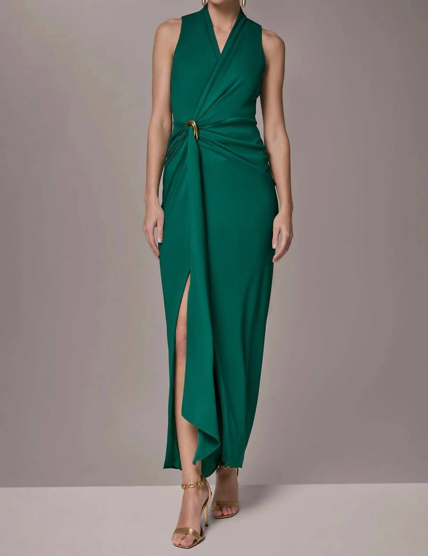 Sleeveless Wrap V-neck Gown