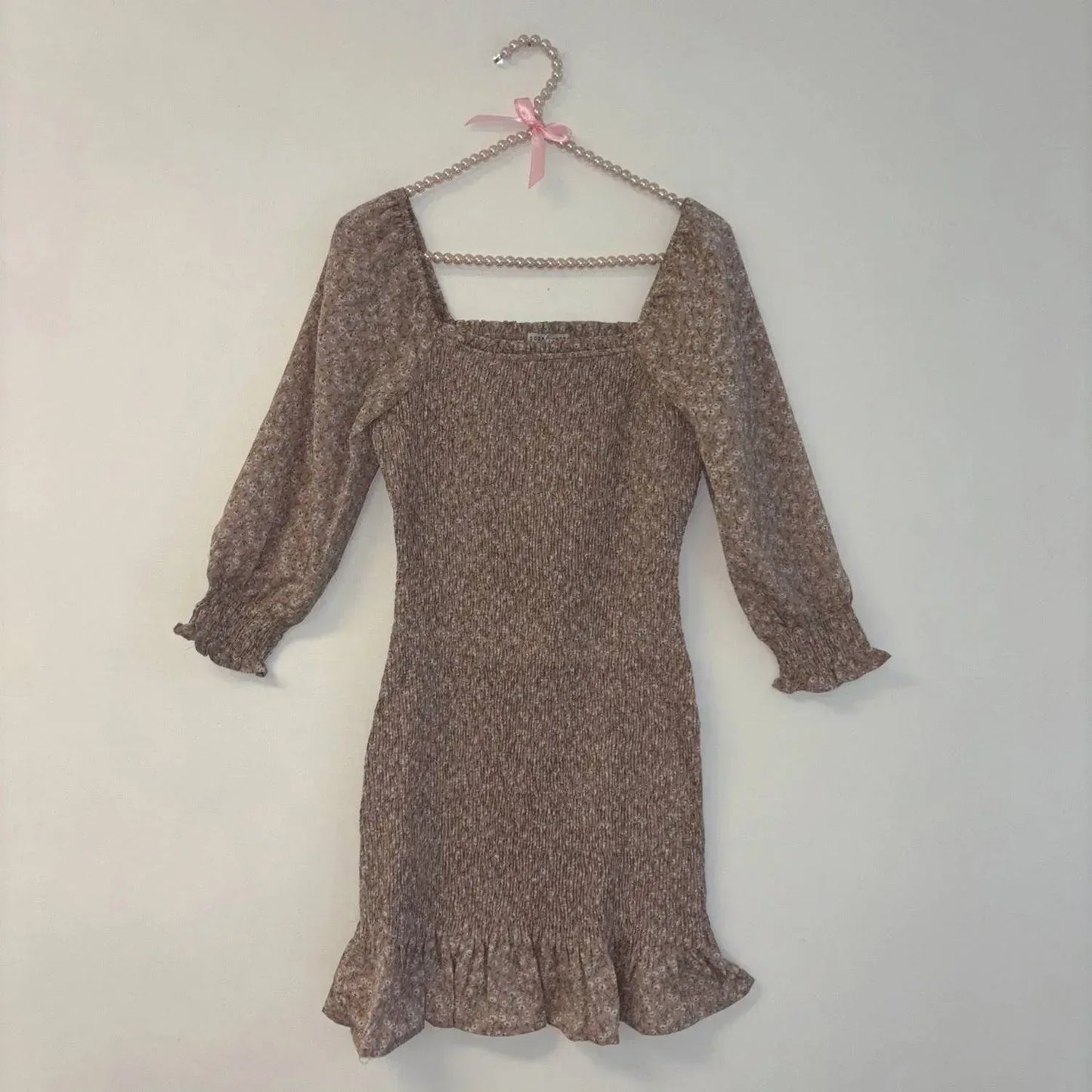 paper crane - Square Neck 3/4 Sleeve Smock Dress - Rack Hunt
