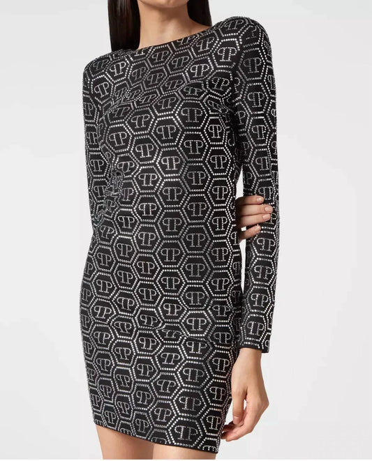 PHILIPP PLEIN - Long Sleeve Monogram Mini Dress - Rack Hunt