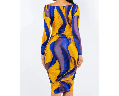 Let's go Uptown - Off Shoulder Wrap Ruched Midi Dress - Rack Hunt
