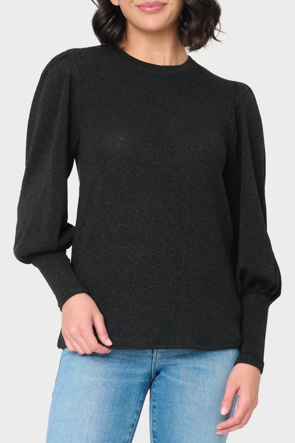 Gibsonlook - Long Puff Sleeve Crew Neck Lurex Knit Top - Rack Hunt
