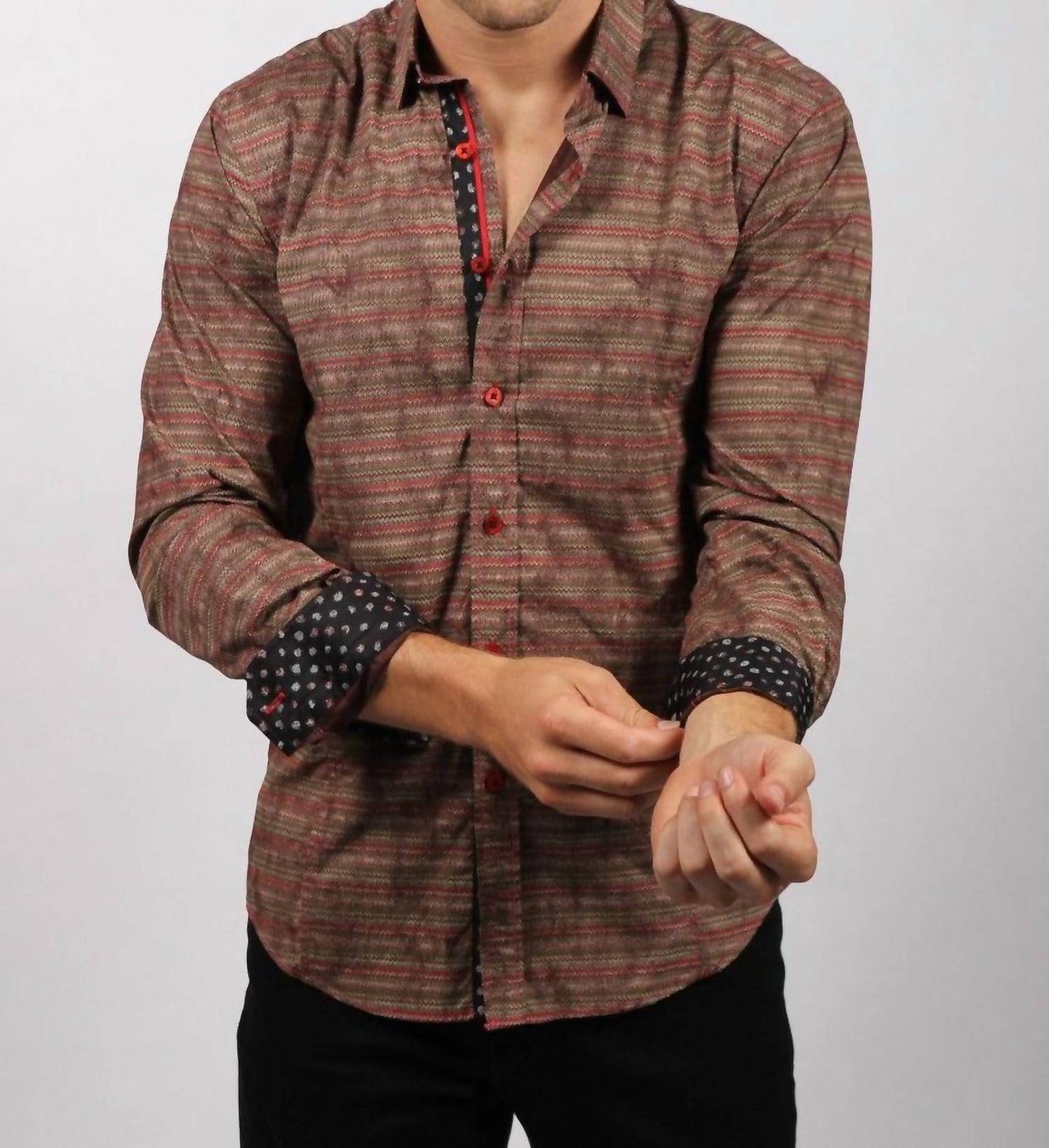 Knit Style With Contrasting Trim Button Down Shirt