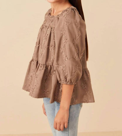 Brushed Floral Puff Sleeve Square Neck Top