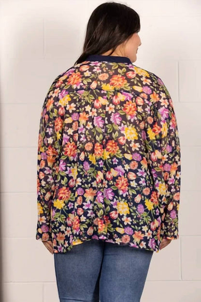 Mandarin Collar Floral Print Plus Size Top