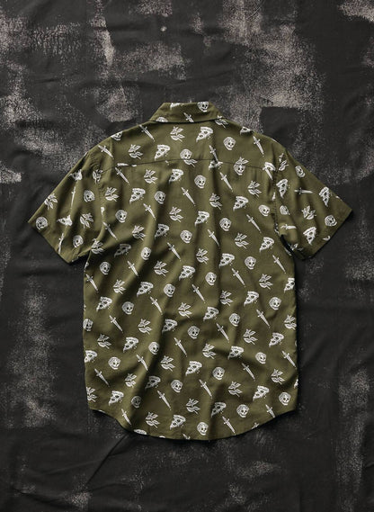 Pizza Slayer Tattoo Flash Casual Button Up Shirt