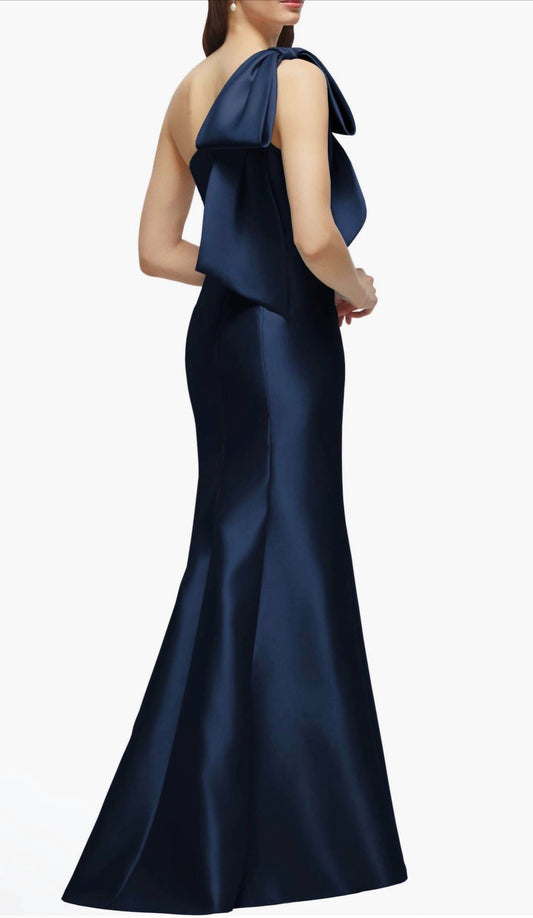 Bow One-shoulder Satin Twill Mermaid Gown
