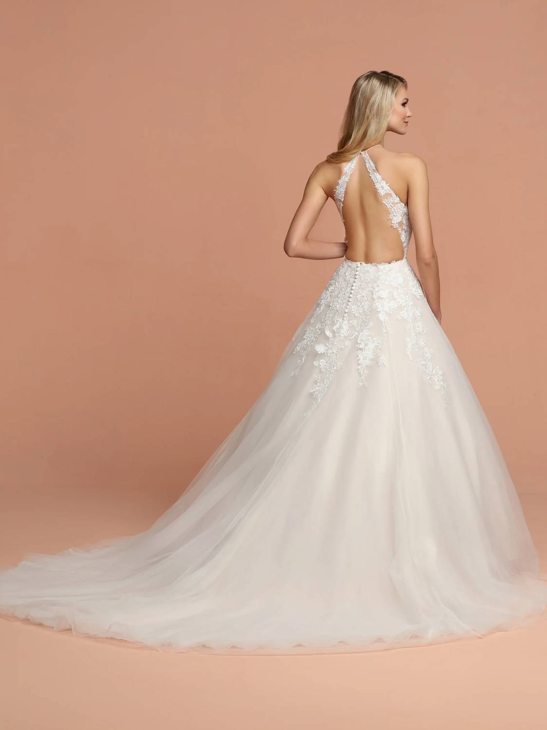 High Neck Sheer Embroidered Tulle Ballgown Wedding Dress