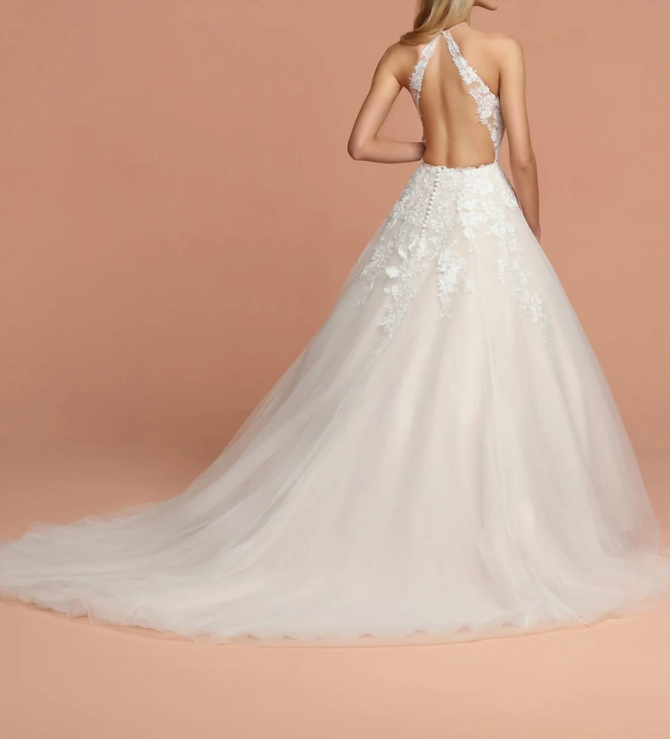 High Neck Sheer Embroidered Tulle Ballgown Wedding Dress