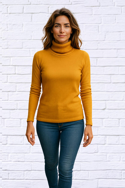 Ribbed Brushed Hacci Cowl Turtleneck Long Sleeve Top