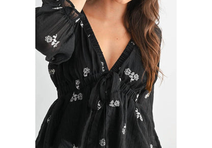 Raina Embroidered Tie Detail Blouse