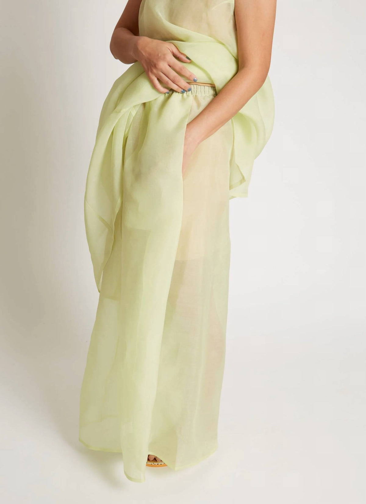 Marble Pleated Silk Organza Wide Leg Pants