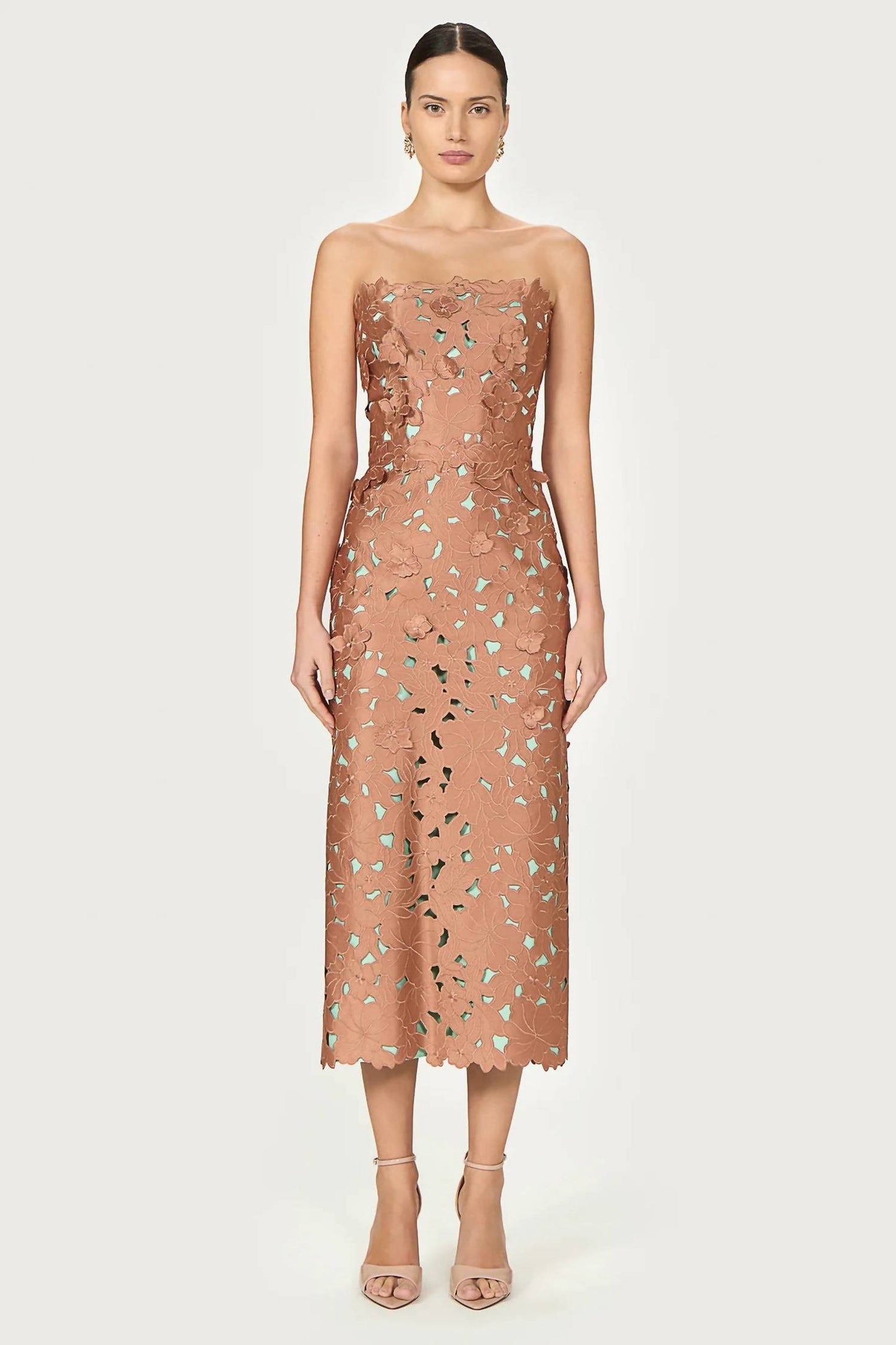 Zira floral cut strapless pencil dress