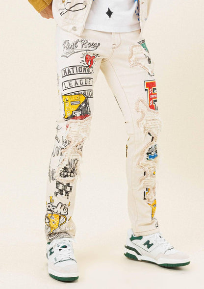 All-Over Doodling Artist Fitted Jeans