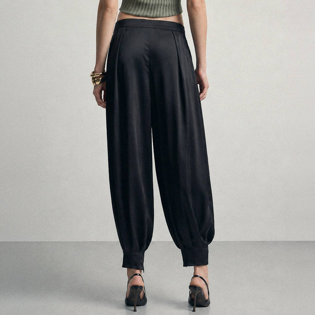 Pleated Satin Balloon Pants