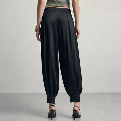 Pleated Satin Balloon Pants