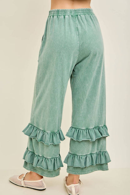 Mineral Washed Double Ruffle Boho Princess Pants