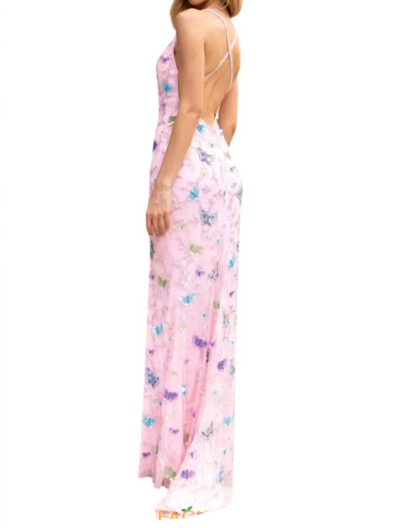 V-neck Beaded Butterfly Prom Gown