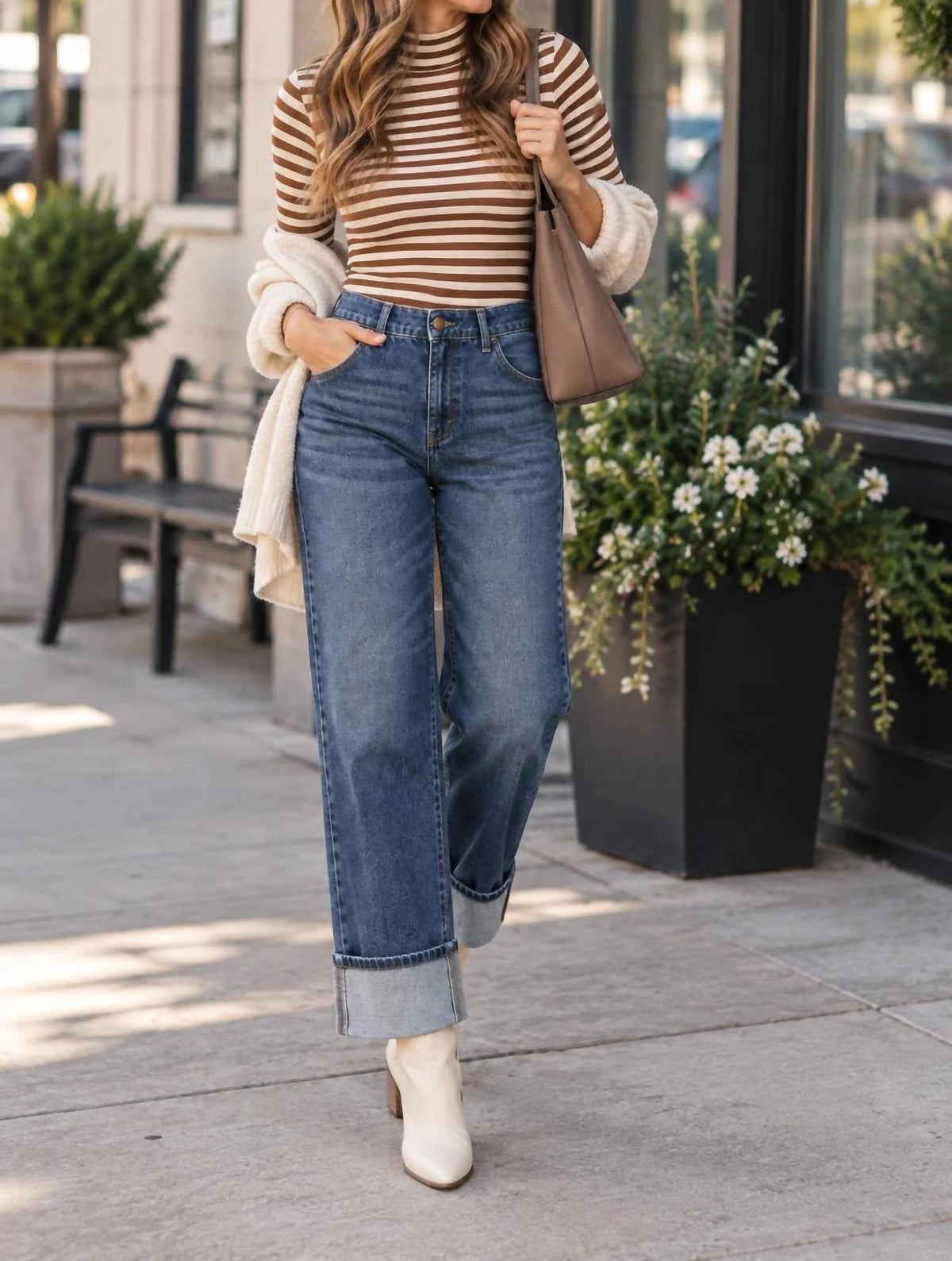 Cuffed Boyfriend Denim Jeans