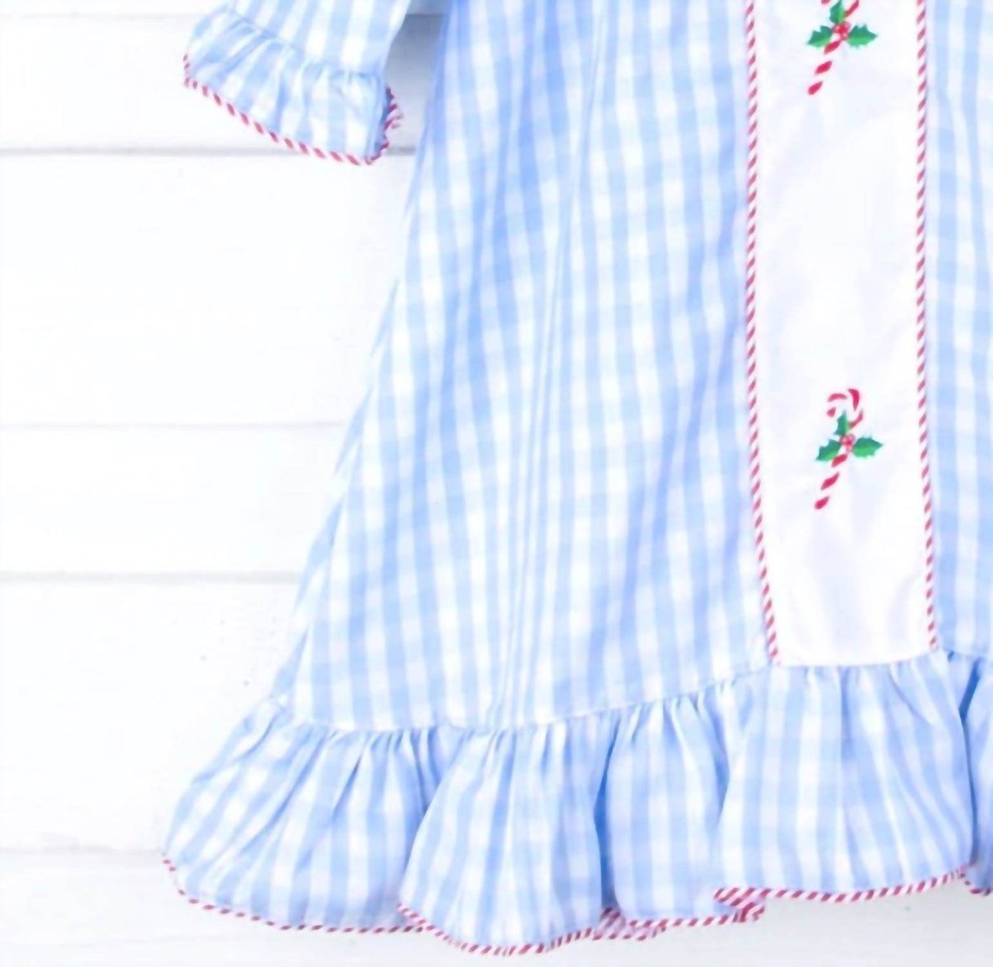 Muguet Collection - Girl's Candy Cane Embroidered Check Night Gown - Rack Hunt -