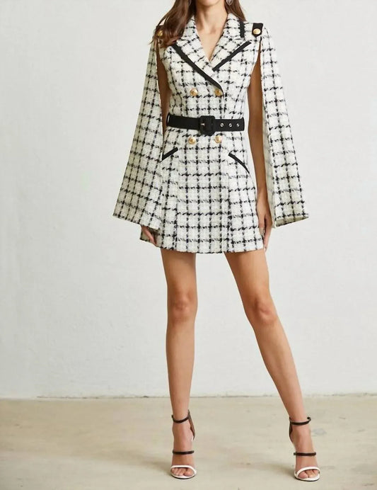 Rose Paulino - Plaid Tweed Cape Shoulder Dress - Rack Hunt