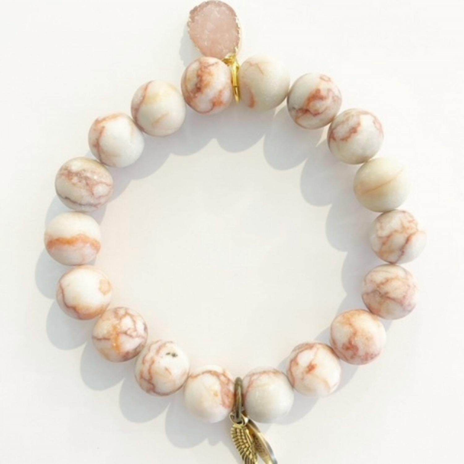 OMI - Women's Sweet Love Marble Agate Druzy Charm Bracelet - Rack Hunt -