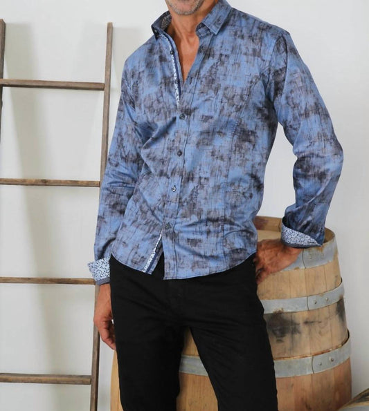 Matter Print Button Down Shirt With Trim