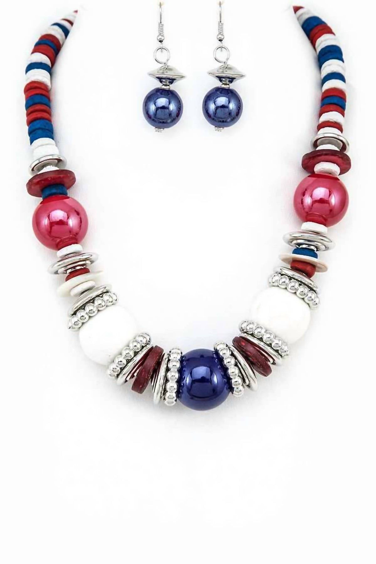 Women's Americana Mix Beads Disks Necklace Set