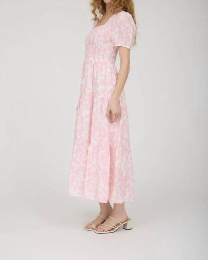 Floral Puff Sleeve Smocked Tiered Midi Dress