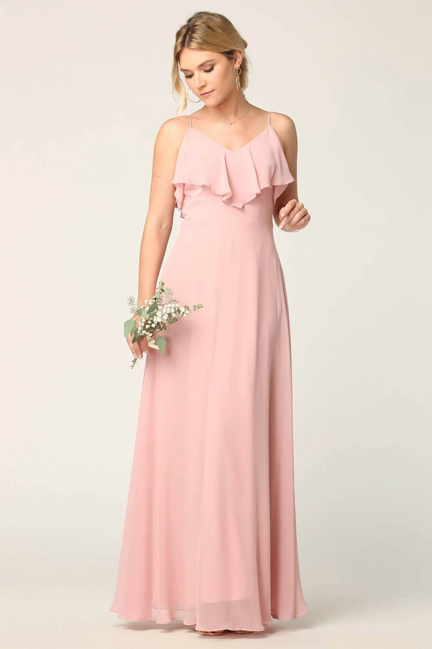 Eva USA - Chiffon Cold Shoulder Ruffle Sleeve Bridesmaid Dress - Rack Hunt