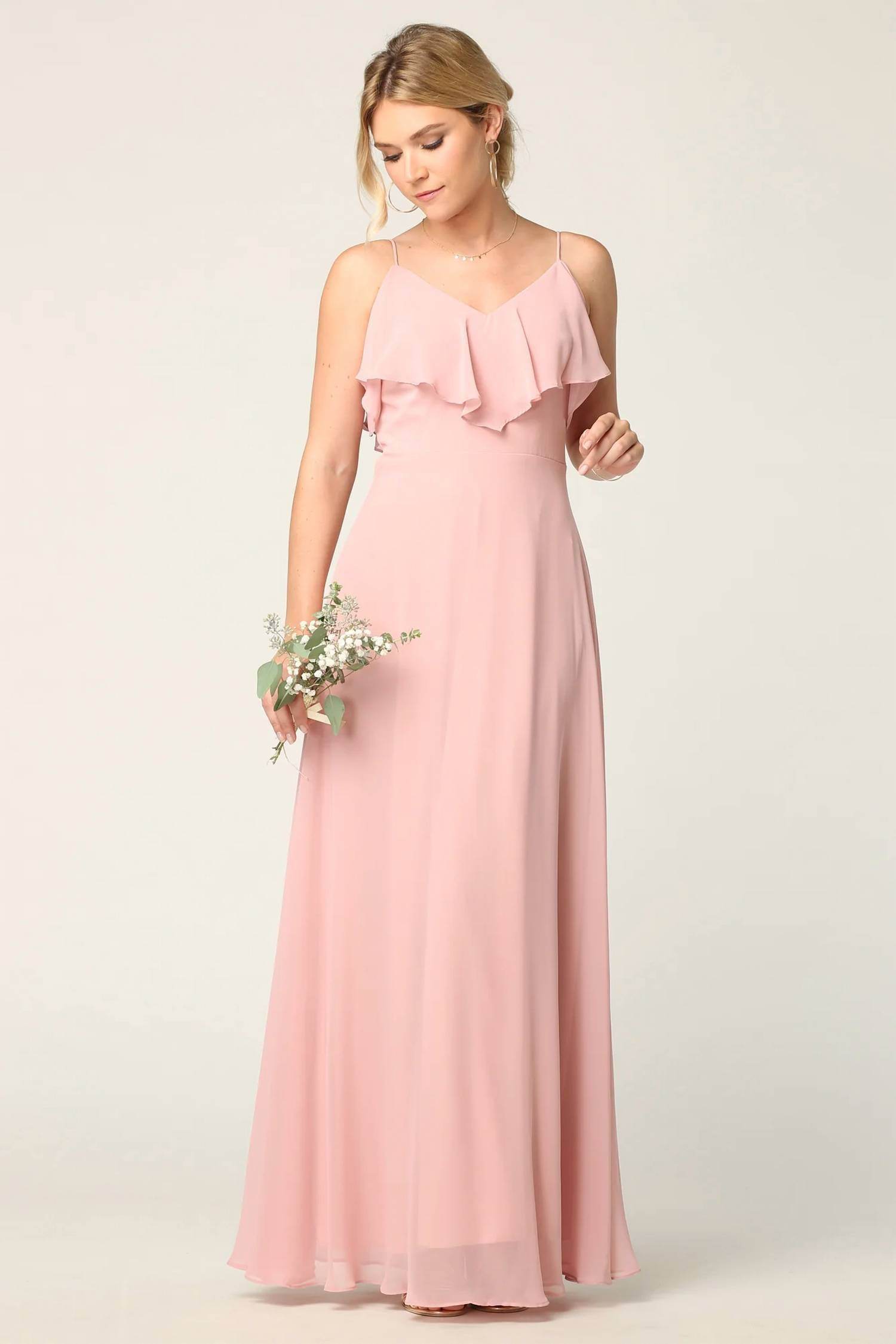 Eva USA - Chiffon Cold Shoulder Ruffle Sleeve Bridesmaid Dress - Rack Hunt