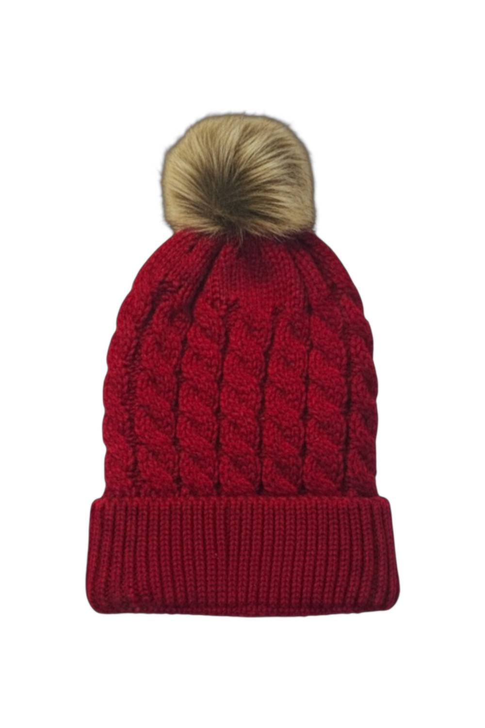 Kid's Knit Beanie with Fur Pom Pom