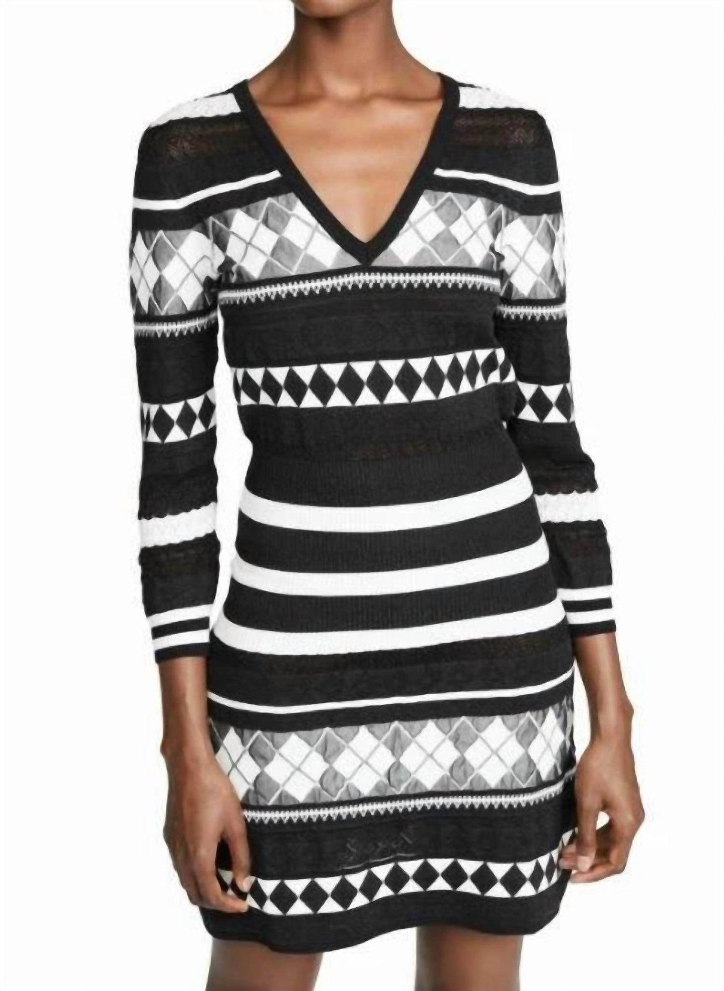 Boutique Moschino - Black White Knit Argyle Knit Dress - Rack Hunt -