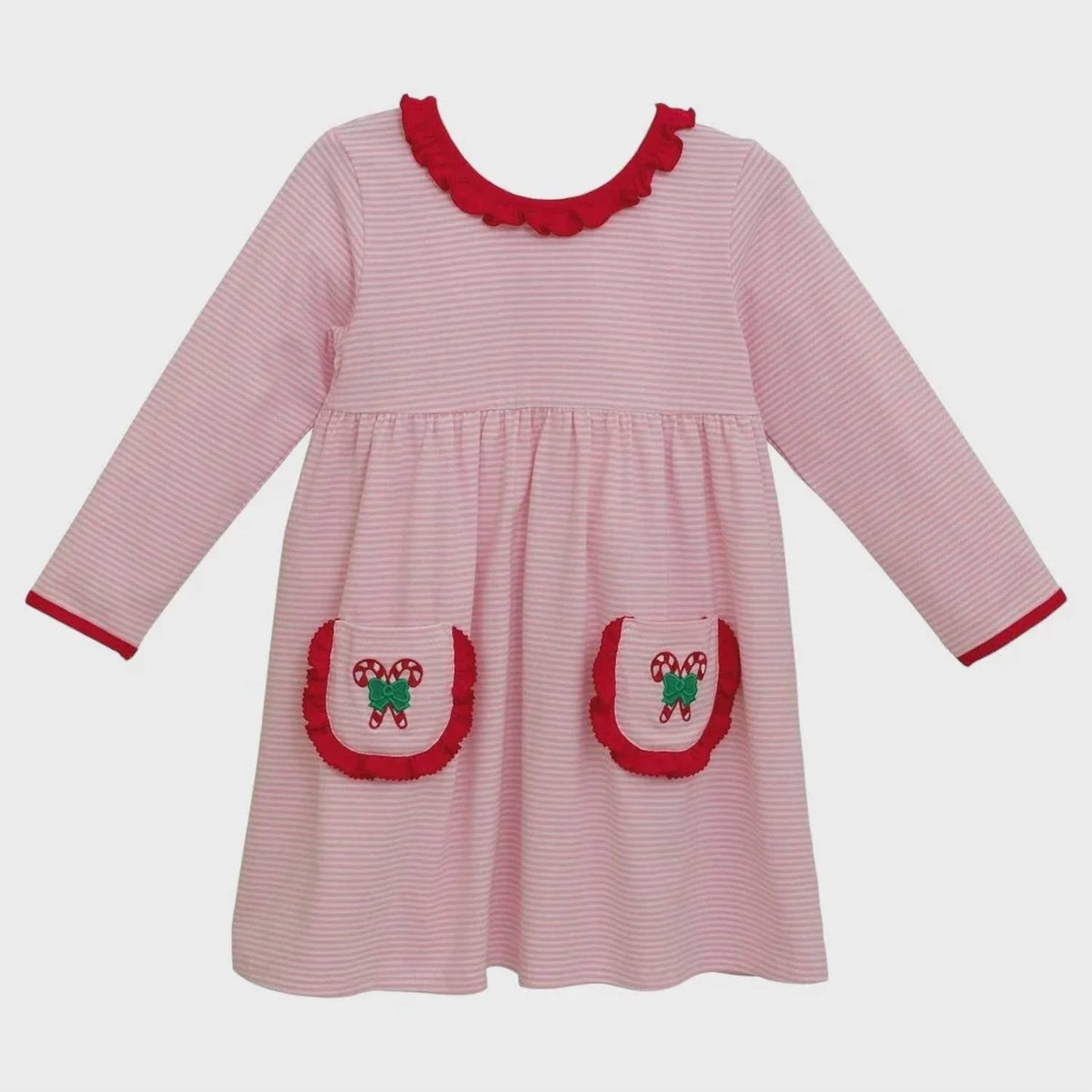 Girl's Candy Cane Embroidered Dress