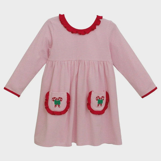 Girl's Candy Cane Embroidered Dress