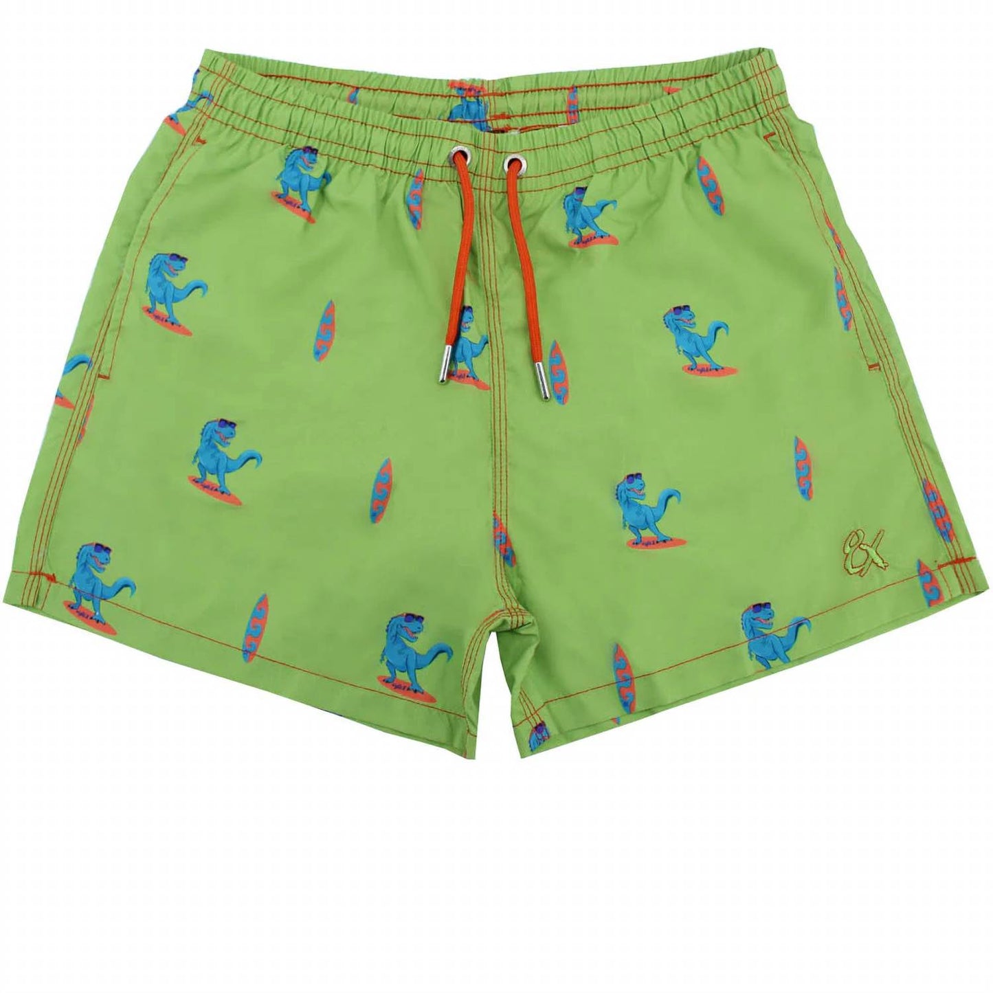 Surfing T-rex Print Swim Trunks