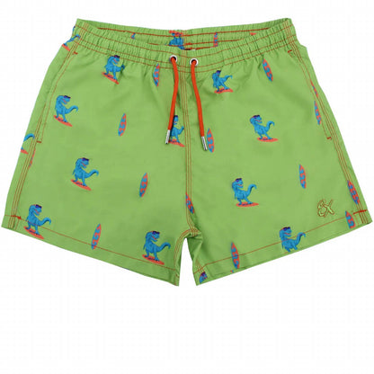 Surfing T-rex Print Swim Trunks