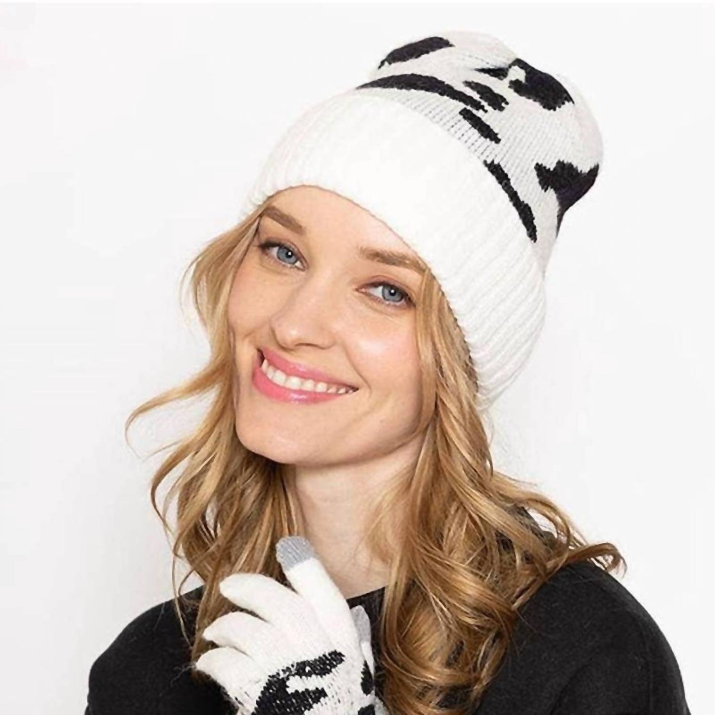 Cow Print Western Knit Beanie Hat