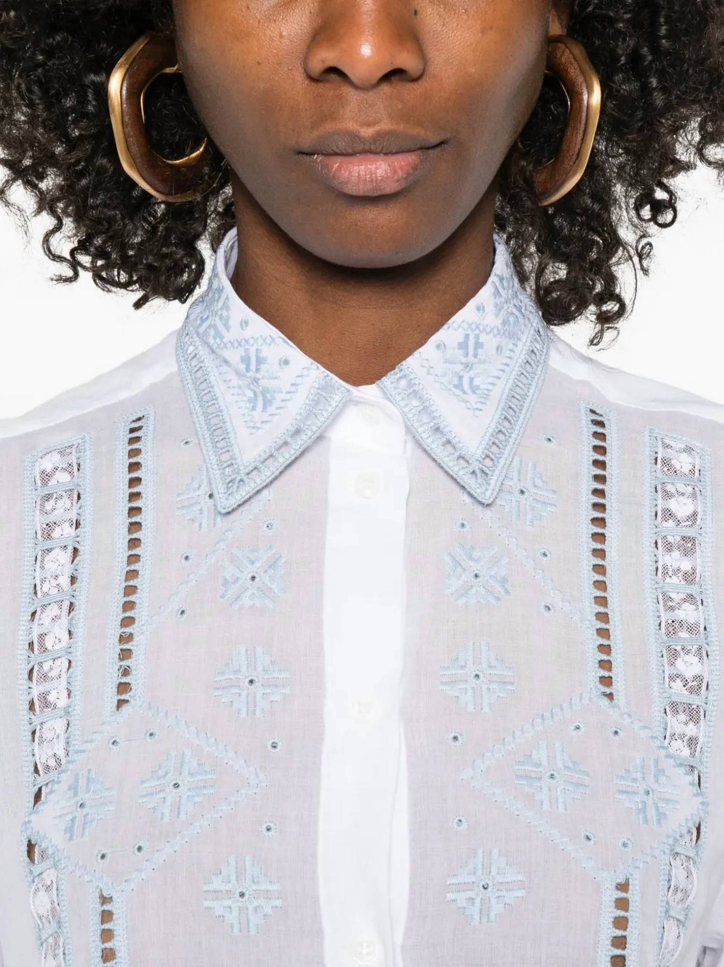 Embroidered Button Front Top