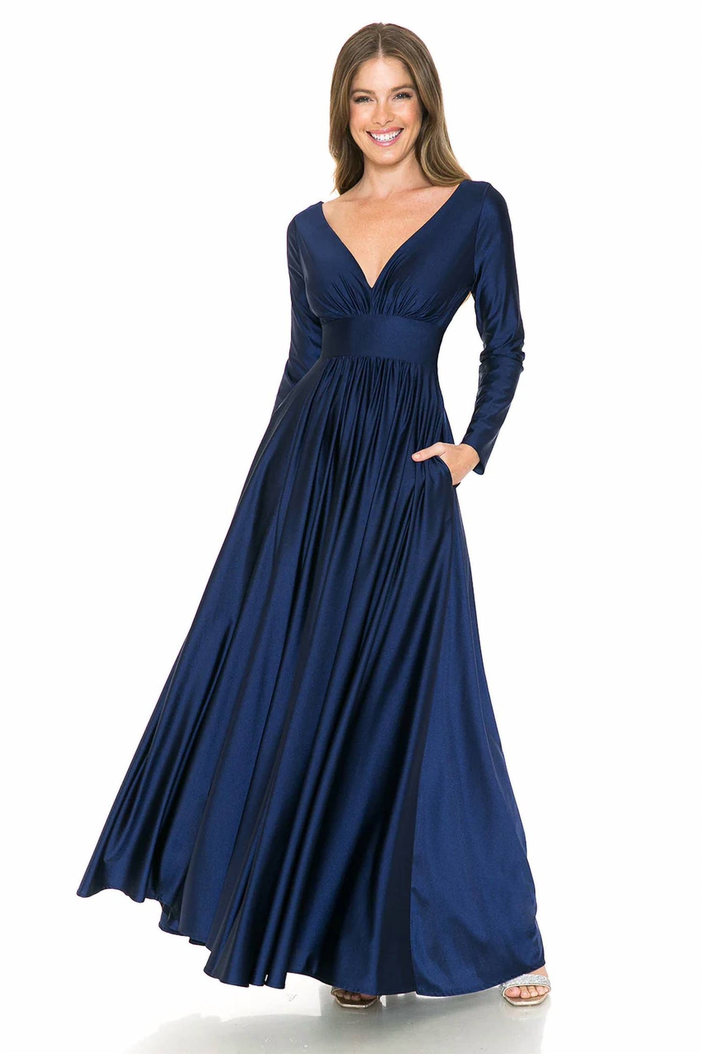 Stretchy Long Sleeve Mother Of The Bride Formal Gown