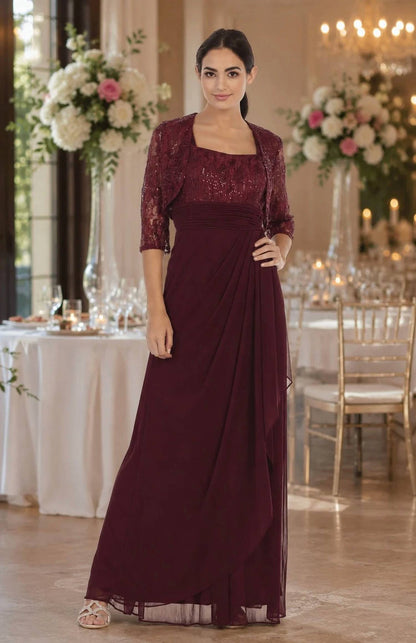 Long Mother Of The Bride Lace Chiffon Jacket Dress
