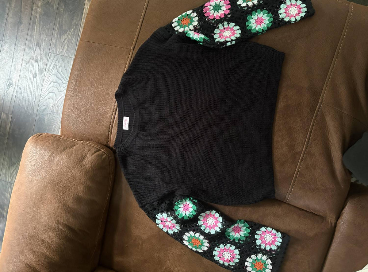 Women's Knit Sweater Crochet Sleeves
