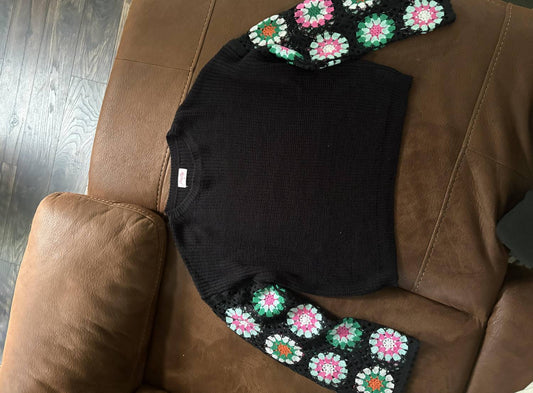 Women's Knit Sweater Crochet Sleeves