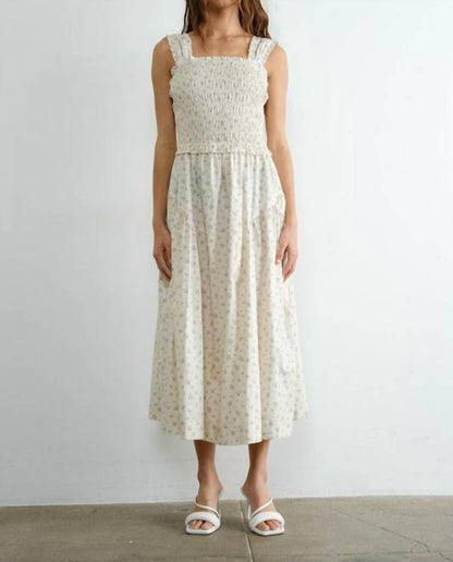 Margot Retro Bow Tie Back Smocked Midi Dress