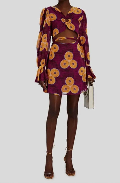 Autumn Adeigbo - Amelie Printed Cut-out Mini A-line Dress - Rack Hunt