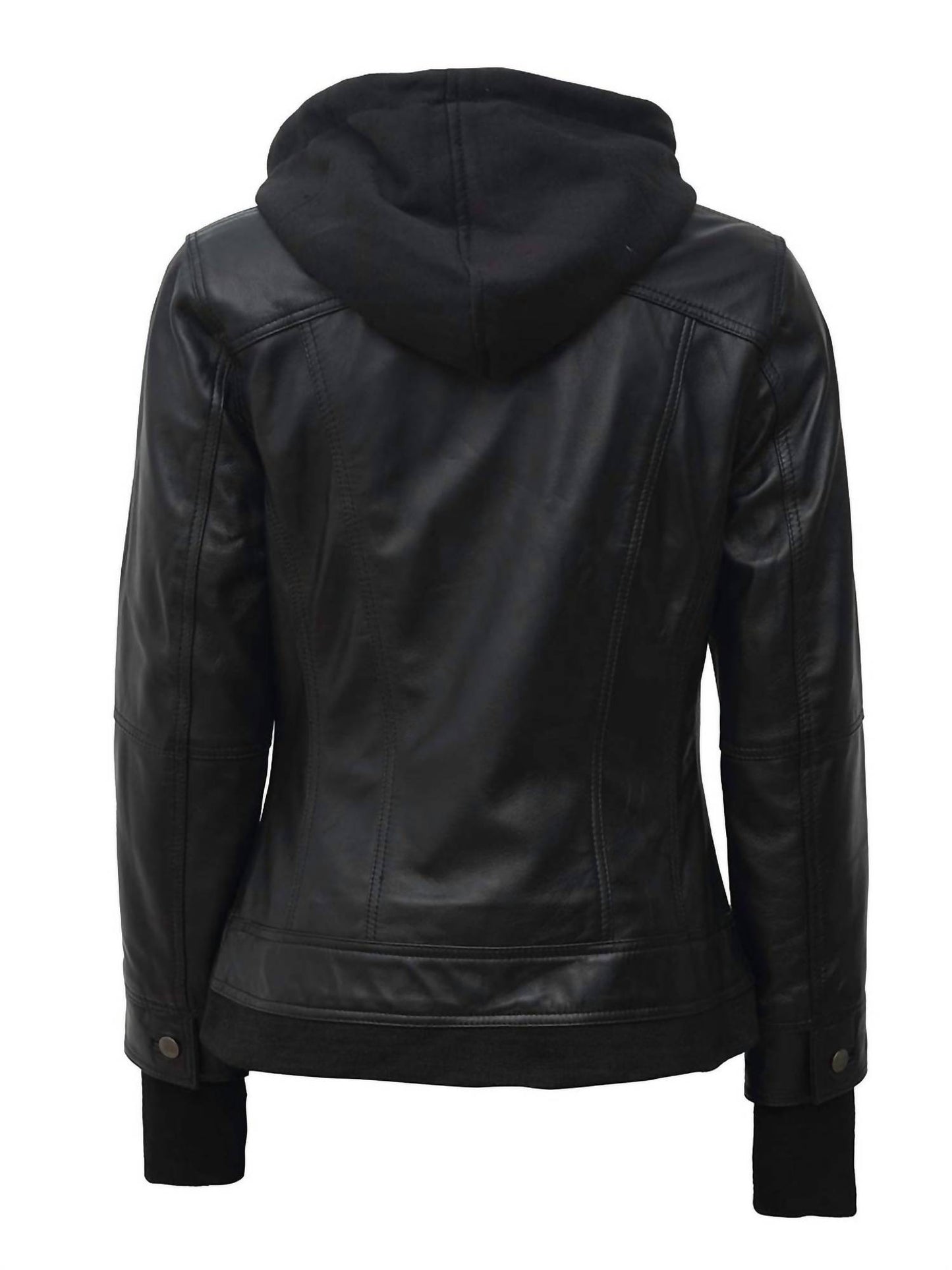 Women's Bomber Leather Jacket With Removable Hood