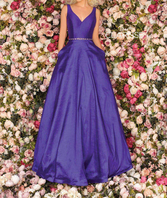 V-neck Fitted Ball Gown
