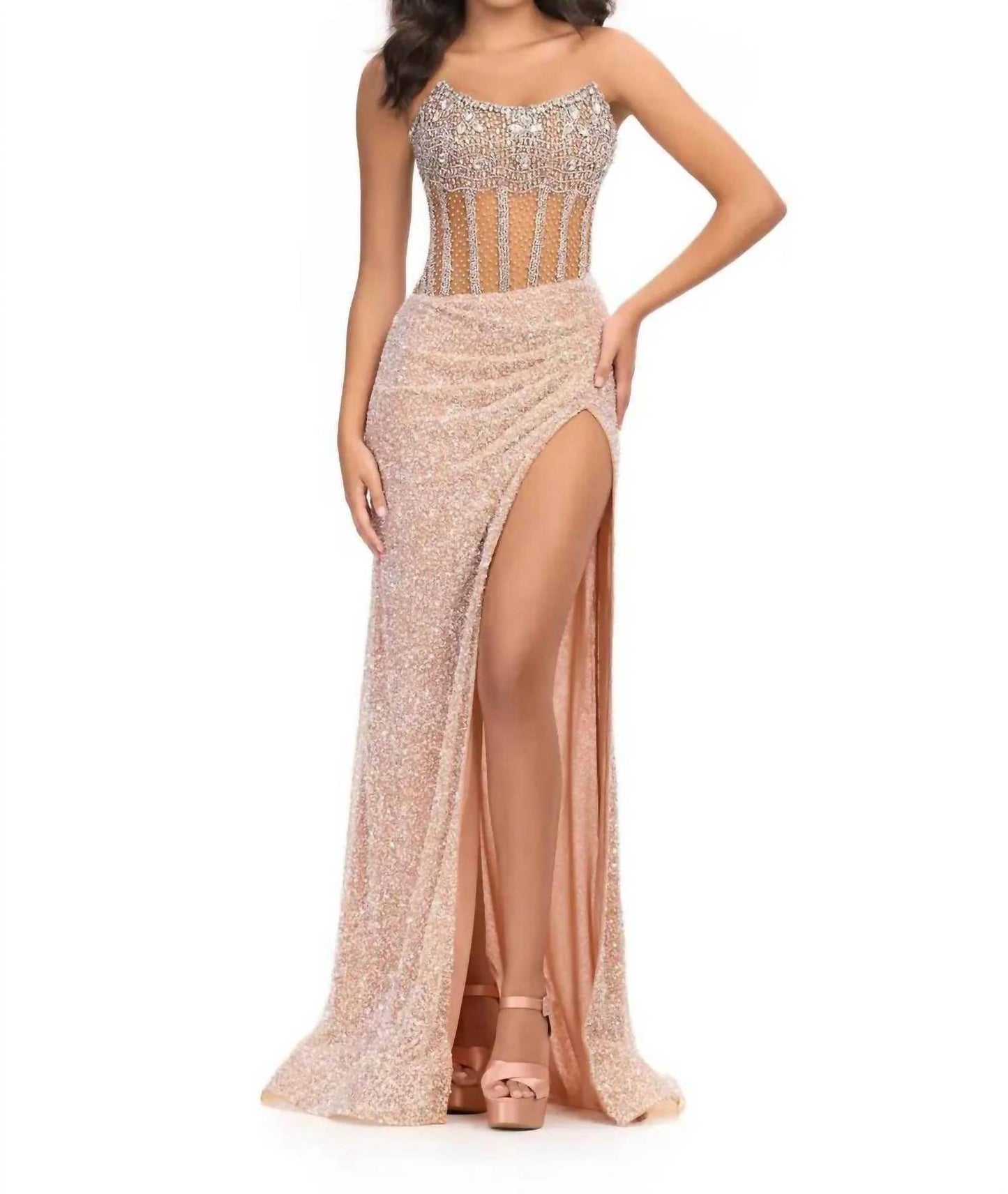 ASHLEYlauren - Dazzling Fully Hand Beaded Gown - Rack Hunt